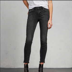 ALLSAINTS Grace skinny ankle jeans 5 pockets raw edge hem black size 24